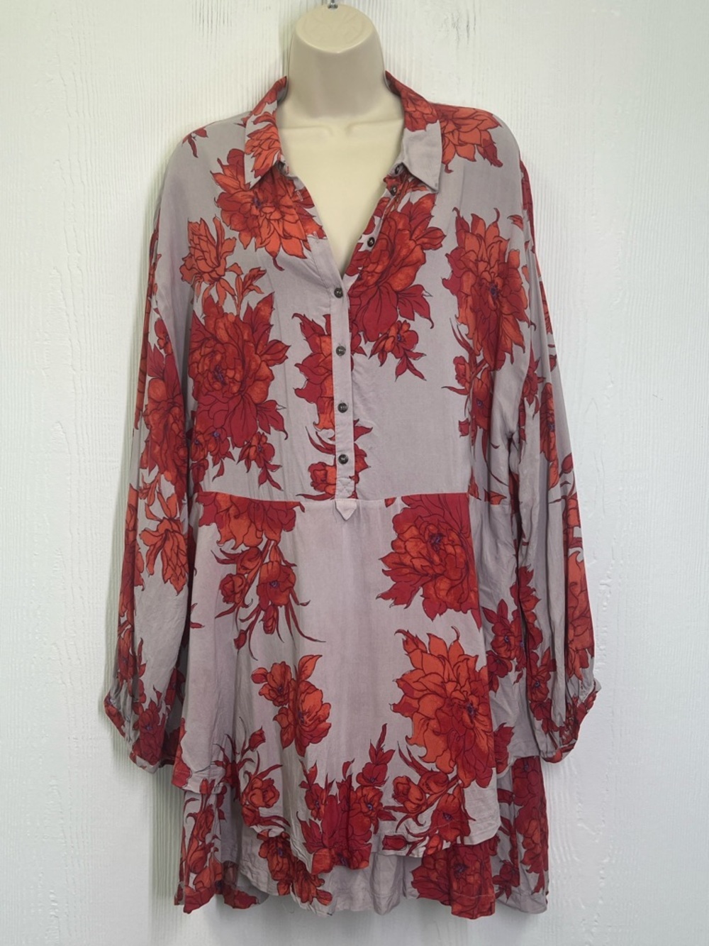 Free People - Shake It Colorful Floral Long Sleeve Half Button Mini Dress Medium - Picture 3 of 13